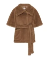 Max Mara Waist Belted Faux Fur Short Sleeve Jacket In Brown