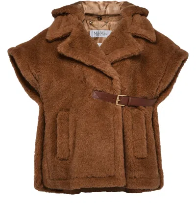 Max Mara Lanos 04 Alpava And Cashmere Cape With Belt In Beige