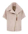 Max Mara Newmant Biker Jacket Cape In Wool And Alpaca Teddy Fabric In Nude