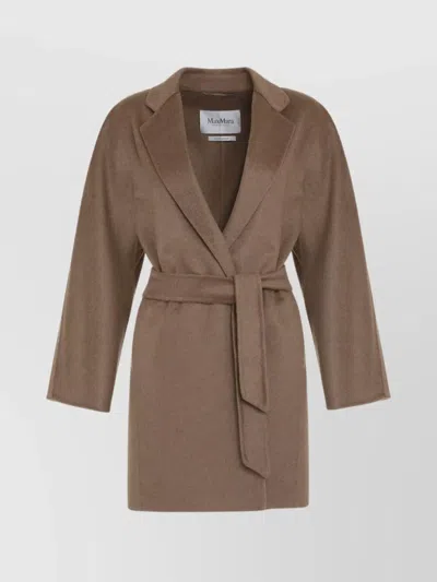 Max Mara Lapel Collar Belted Cashmere Coat In Brown