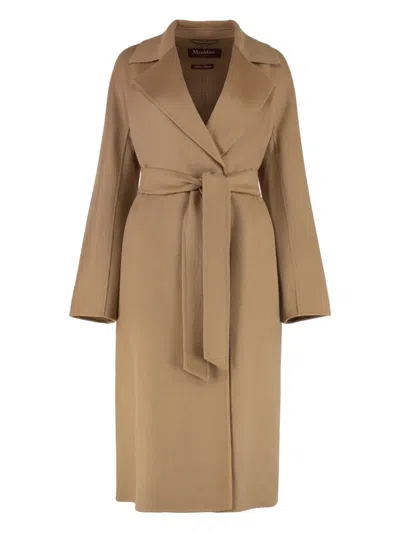 Max Mara Lapel-collar Belted Coat In Brown