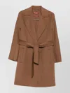 Max Mara Collar Coat With Belted Waist And Pockets In Brown