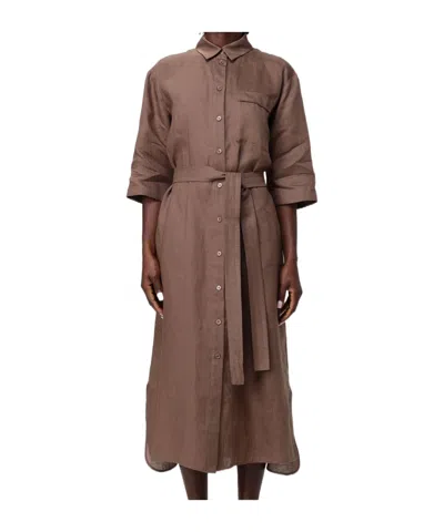 Max Mara Lapel Dress In Brown