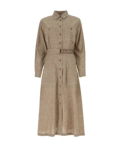 Max Mara Lapel Dress In Brown