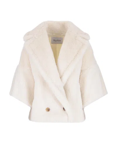 Max Mara Lapel Logo Coat In White