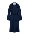 Max Mara Lapel Long-sleeved Belted Coat In Blue