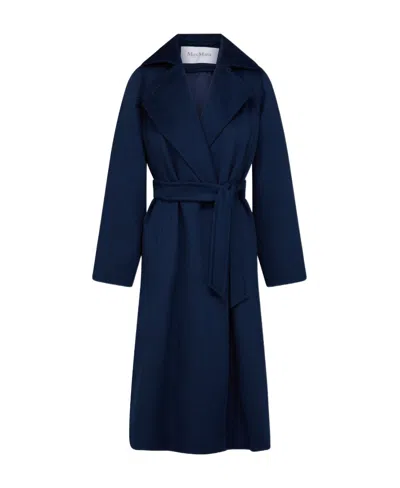 Max Mara Lapel Long-sleeved Belted Coat In Blue