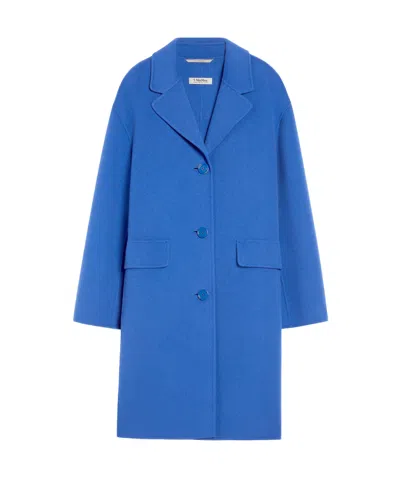 Max Mara Lapel Long-sleeved Coat In Blue