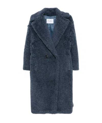Max Mara Lapel Long-sleeved Coat In Blue