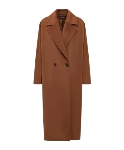 Max Mara Studio Erice Double-breasted Long-sleeved Coat In Brown