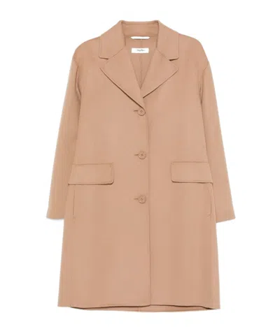 Max Mara Lapel Long-sleeved Coat In Nude
