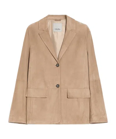 Max Mara Lapel Long-sleeved Leather Jacket In Nude