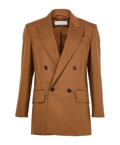 Max Mara Lapel Long-sleeved Suit Coat In Brown