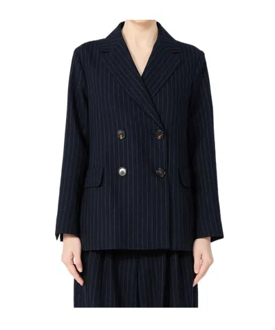 Max Mara Lapel Long-sleeved Suit Jacket In Blue