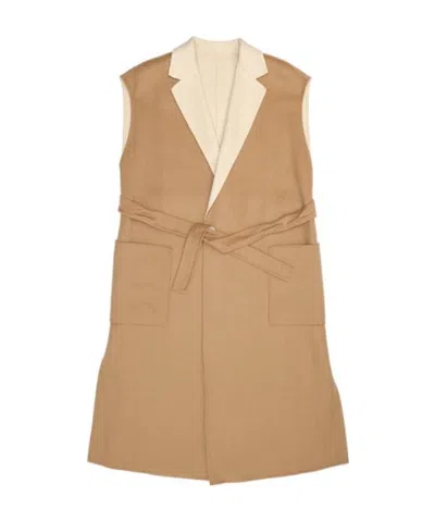 Max Mara Lapel Sleeveless Casual Jacket In Brown