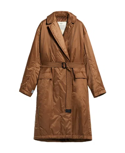 Max Mara Lapel Stuffed Coat In Brown