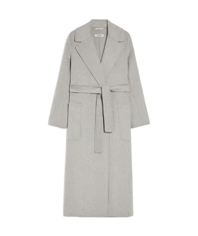 Max Mara Long Tailored Coat With Belted Waist In Gray