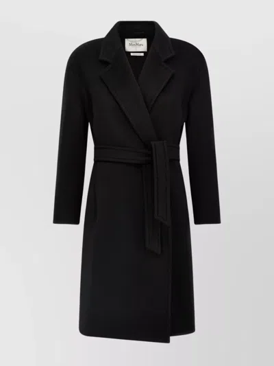 Max Mara 'lapels Belted Long Coat' In Black