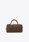 Max Mara Large Boston Suede Top Handle Bag In Brown