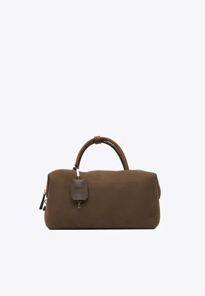 Max Mara Large Boston Suede Top Handle Bag In Brown