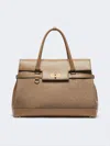Max Mara Large Cashmere And Leather Handbag In Brown