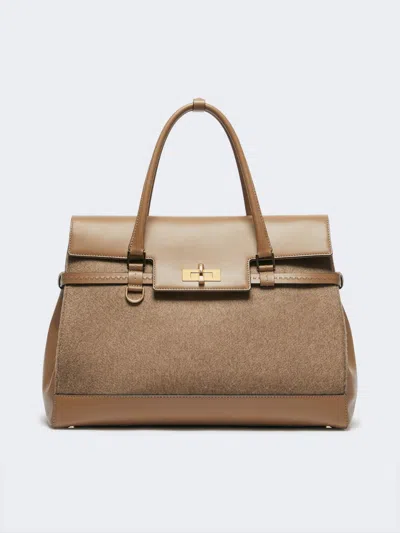 Max Mara Large Cashmere And Leather Handbag In Brown