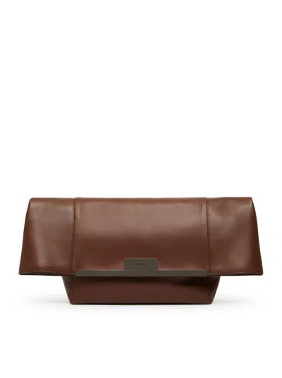 Max Mara Large Clutch In Natural Leather In Brown