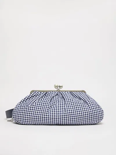 Max Mara Large Gingham Cotton Pasticcino Bag In Blue