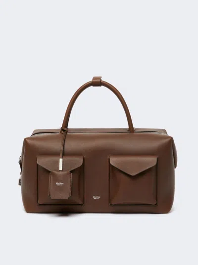 Max Mara Large Leather Boston Bag With Pockets In Brown