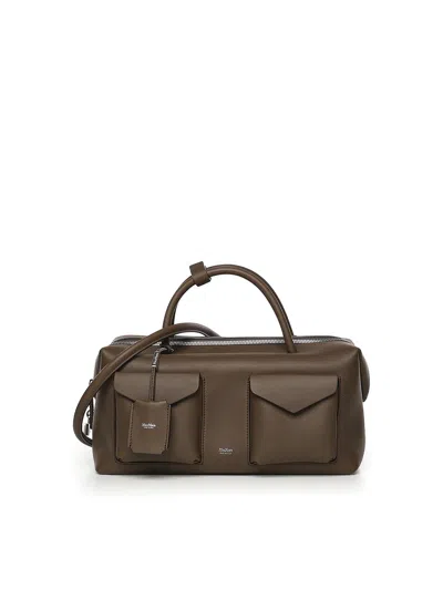 Max Mara Large Leather Satchel Bag With Pockets In Brown