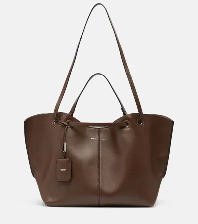 Max Mara Large Leather Tote Bag In Brown