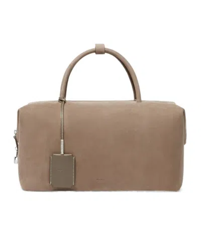 Max Mara Large Nubuck Leather Boston Bag In Brown