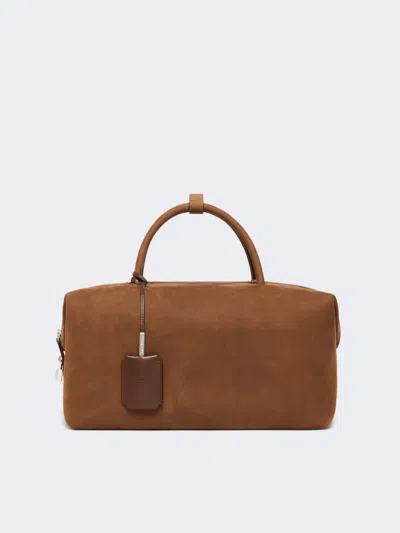Max Mara Large Nubuck Leather Boston Bag In Cocoa