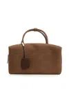 Max Mara Large Nubuck Leather Satchel Bag In Brown