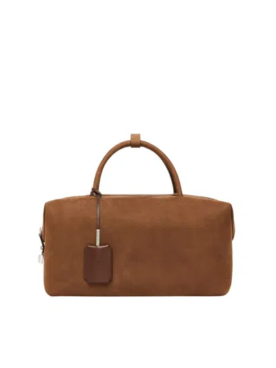 Max Mara Large Nubuck Leather Satchel In Brown