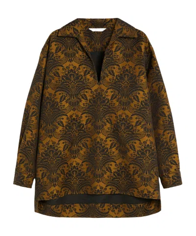 Max Mara Large Outline Jacquard Wool Coat In Brown