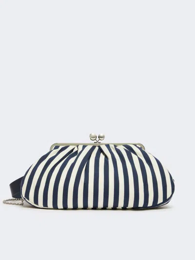 Max Mara Large Striped Cotton Pasticcino Bag In Blue