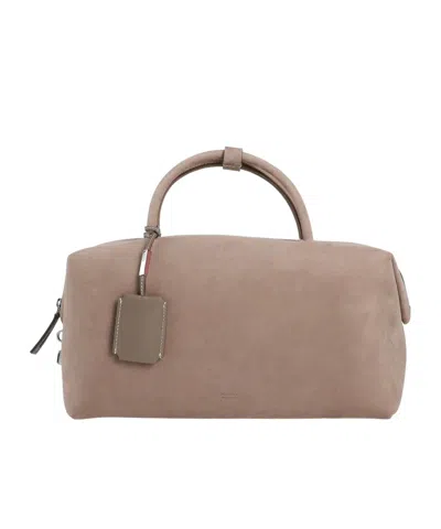 Max Mara Large Suede Boston Bag In Nude