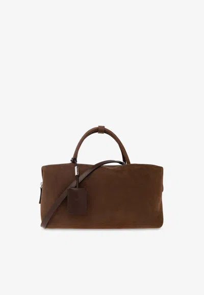 Max Mara Large Suede Holdall Bag In Brown