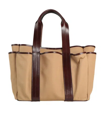Max Mara Large Two-tone Canvas Tote Bag In Khaki