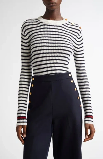MAX MARA MAX MARA LARI BUTTON DETAIL STRIPE VIRGIN WOOL RIB SWEATER