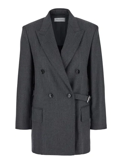 MAX MARA MAX MARA WOMEN 'LATINO' GREY DOUBLE-BREASTED JACKET WITH PEAK REVERS AND WAIST BELT IN VIRGIN WOOL W