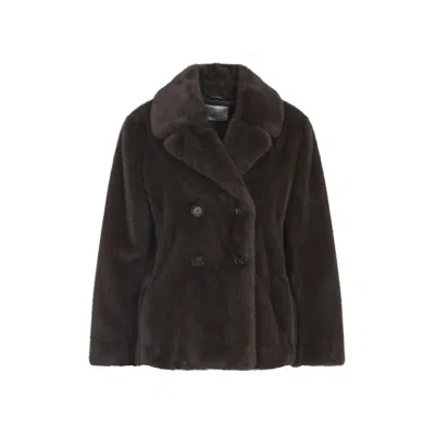 Max Mara Laura Brown Polyester Coat In Black