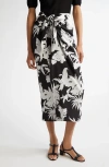 Max Mara Lauto Tropical Print Silk Wrap Skirt In Black