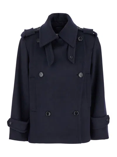 MAX MARA MAX MARA 'LAVENO' BLUE DOUBLE BREASTED JACKET WITH WIDE POINTED LAPELS IN VIRGIN WOOL BLEND WOMAN