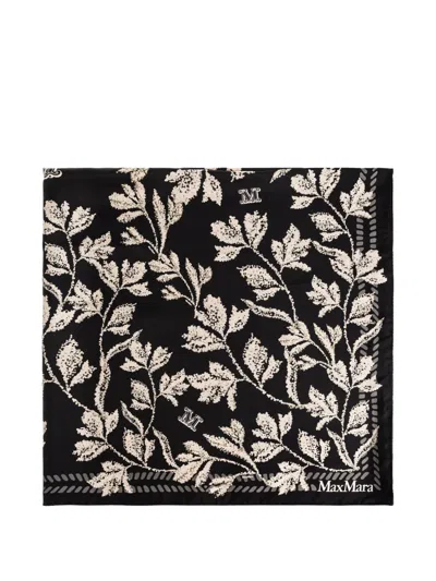 Max Mara Leaf-print Scarf In Black