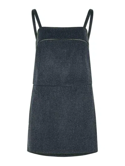 Max Mara Leale Grey Virgin Wool Dress In Blue