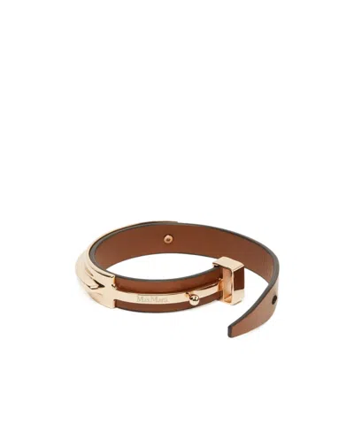 Max Mara Leather And Metal Bracelet In Brown