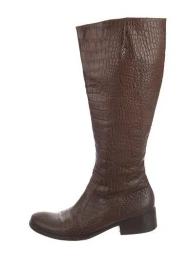 Pre-owned Max Mara Leather Animal Print Boots In Brown