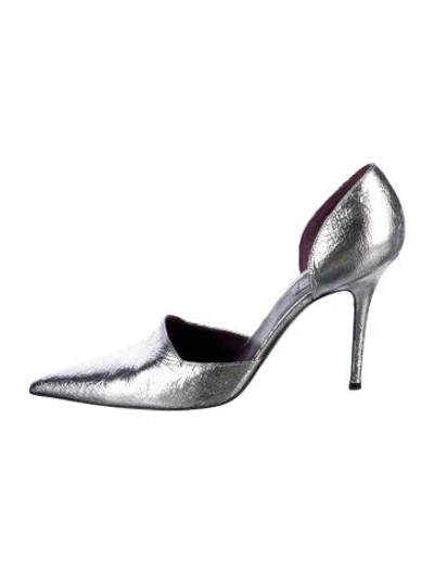 Pre-owned Max Mara Leather Animal Print D'orsay Pumps In Silver